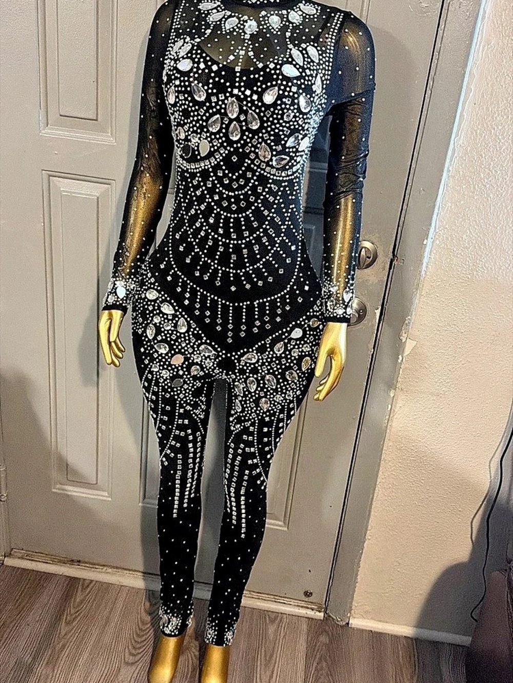 ReDoFye Embellished Jumpsuit in Black & Silver Size Small